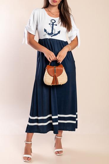 Midikleid mit Anker-Print, Weiß/Marineblau