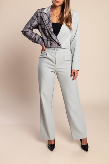 Elegantes kariertes Blazer- und Hosen-Set, grau