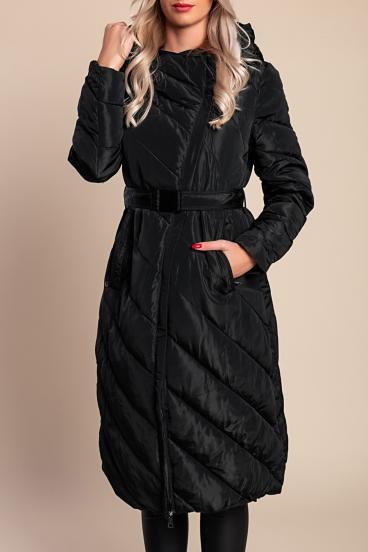 Lange Stepp-Winterjacke, schwarz