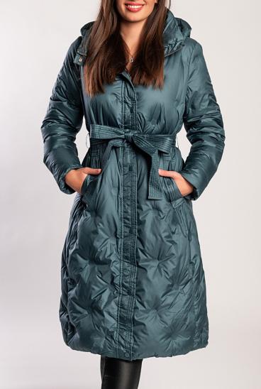 Lange Steppjacke mit Kapuze, petrol