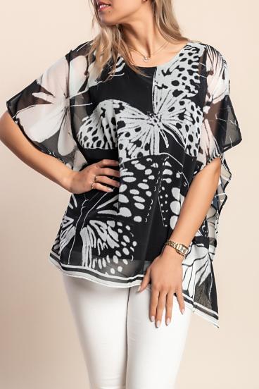 Bluse mit Schmetterlingsprint, schwarz