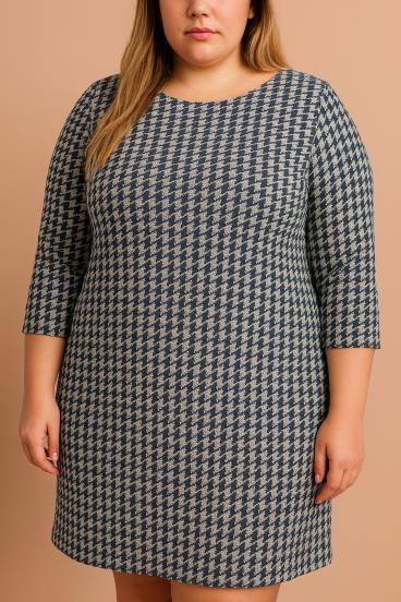 Plus Size Midikleid mit Pepita-Print, Dunkelblau