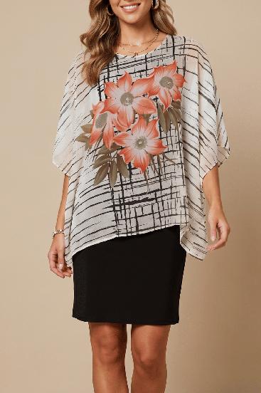 Bedrucktes Kleid in Übergröße, Schwarz