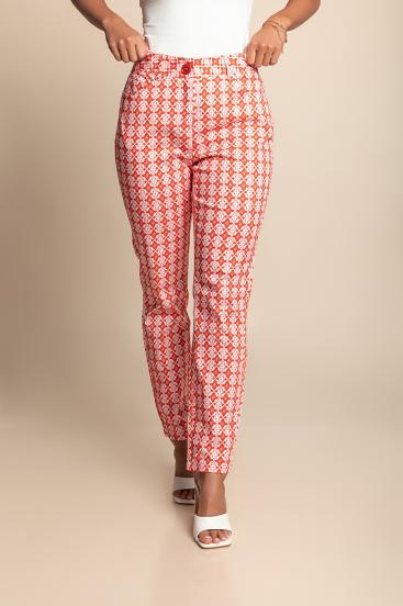 Plus Size Baumwollhose mit Print, Rot
