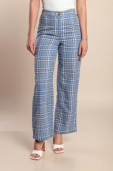 Lange Hose mit Karo-Print, hellblau