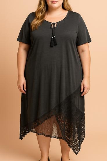 Plus Size Kleid mit Spitze, Grau