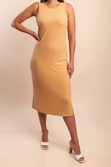 Midi ärmelloses Kleid, Senfgelb