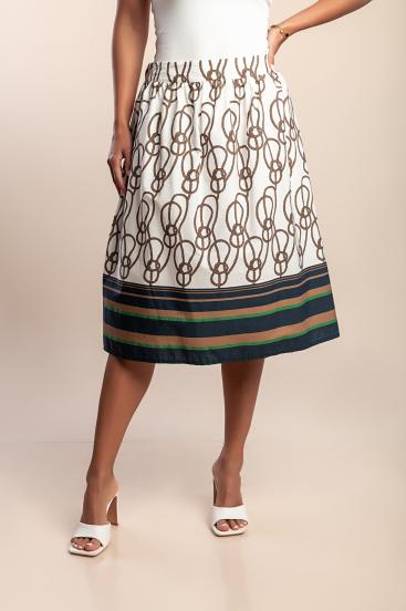 Baumwoll-Midirock mit Print, weiß
