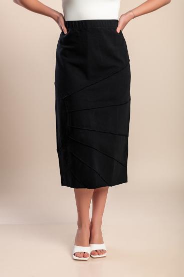 Plus Size Midi-Baumwollrock, Schwarz