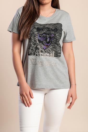 Plus Size Baumwoll T-Shirt mit Print, grau