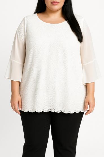 Große Größen Bluse mit Spitze, weiß