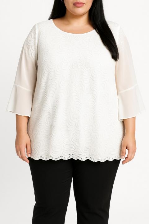 Große Größen Bluse mit Spitze, weiß