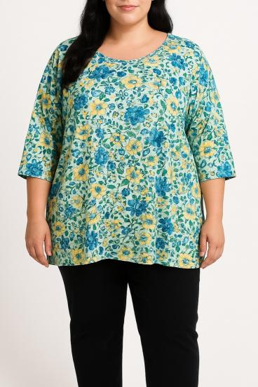 Bluse in Übergröße mit Blumenmuster, blau