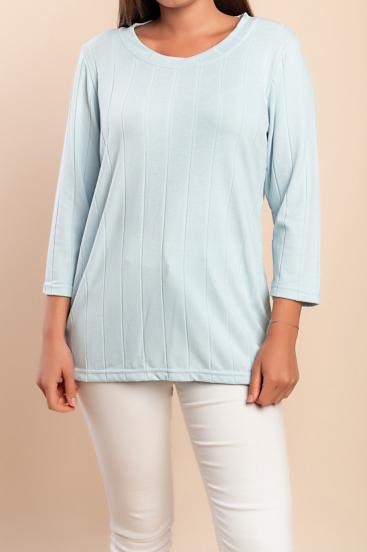Plus Size Top mit 3/4 Arm, Hellblau