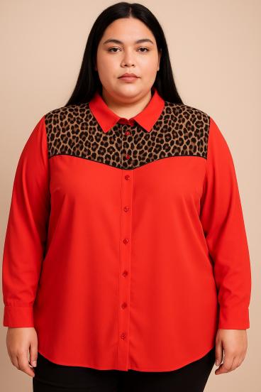 Plus Size Bluse mit Leopardenmuster, Rot