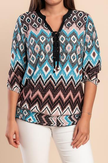Große Größen Bluse mit Print, schwarz