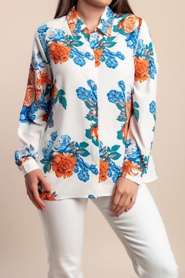 Plus Size Bluse mit Blumenprint, weiß