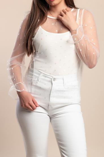 Transparentes Langarmshirt in Übergröße, weiß