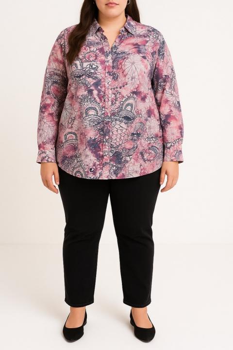 Bedruckte Bluse in Übergröße, rosa