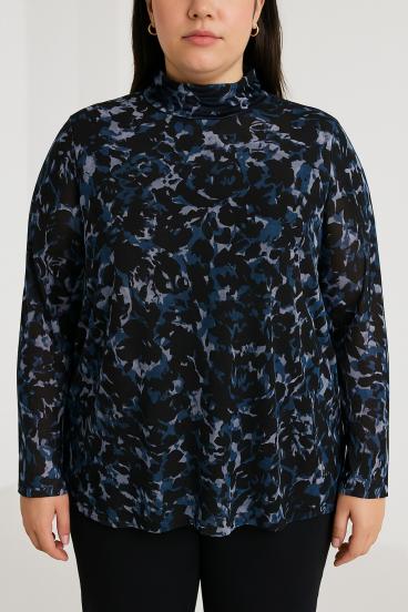 Plus Size Bluse mit Print, Schwarz