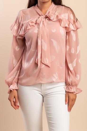 Bluse mit Rüschen, hellrosa
