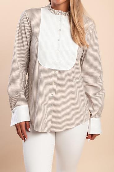 Baumwollshirt mit Streifenprint, beige
