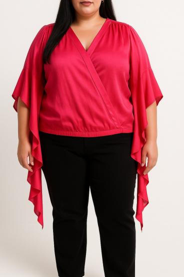 Große Bluse mit "V"-Ausschnitt, rosa