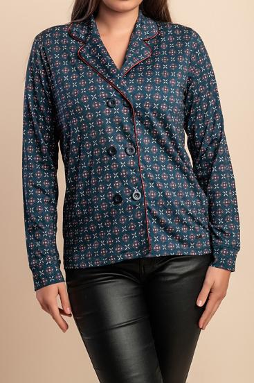 Bedruckte Bluse, dunkelblau