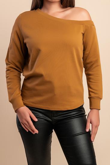 Baumwoll-Top mit asymmetrischem Ausschnitt, Braun