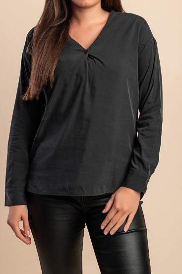 Bluse mit "V"-Ausschnitt, schwarz