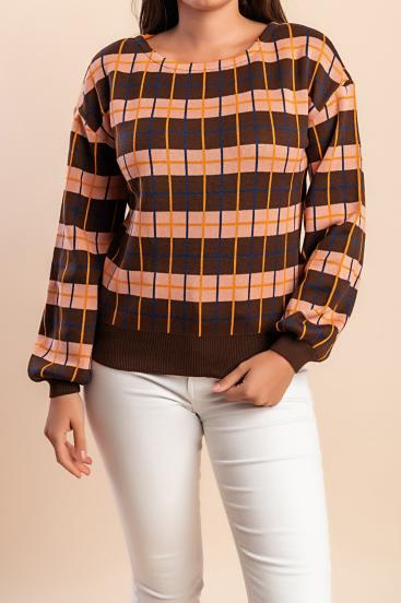 Kariertes Sweatshirt, Braun
