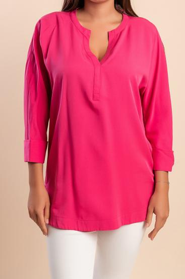 Bluse mit "V"-Ausschnitt, Fuchsia