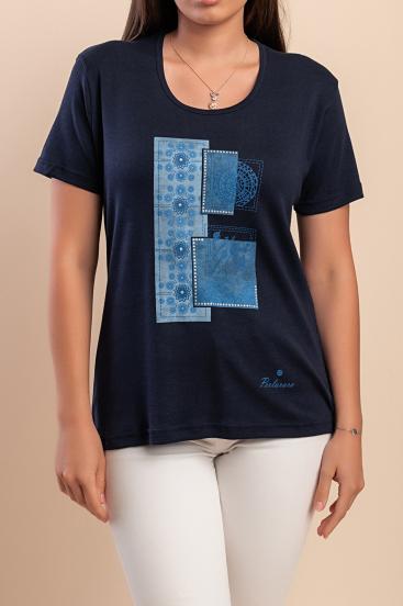 Baumwoll-T-Shirt mit Print, dunkelblau