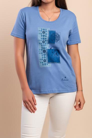 Baumwoll-T-Shirt mit Aufdruck, blau