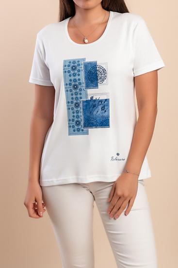 Baumwoll-T-Shirt mit Aufdruck, weiß