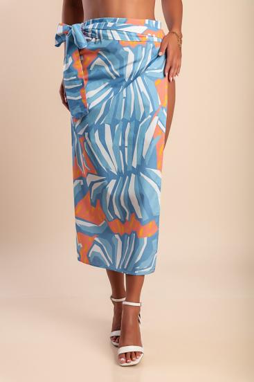 Baumwollpareo mit Print, blau