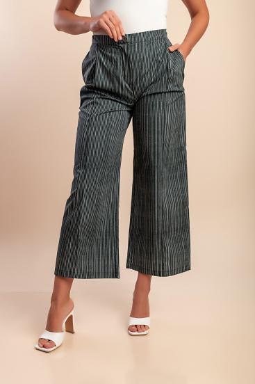 Baumwollhose mit gestreiftem Druck, schwarz