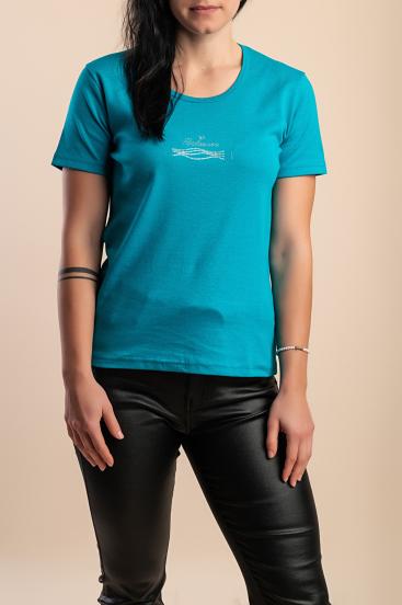 Baumwoll-T-Shirt mit dekorativem Detail, türkis