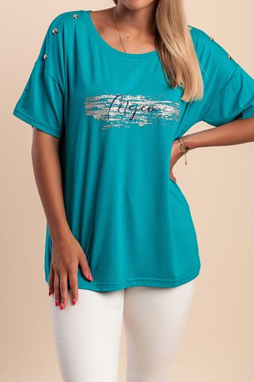 T-Shirt mit Ziernieten, türkis