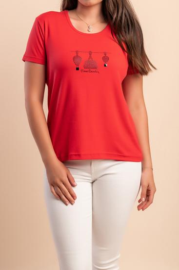 Baumwoll-T-Shirt mit dekorativem Detail, rot