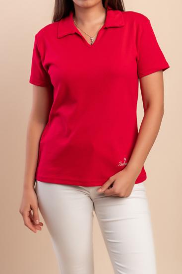 Baumwoll-T-Shirt mit Kragen, rot