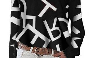 Elegante Bluse mit langen Ärmeln und Buchstabenprint  Osmana, schwarz