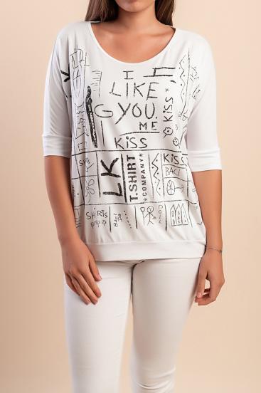 T-Shirt mit Aufdruck, weiß