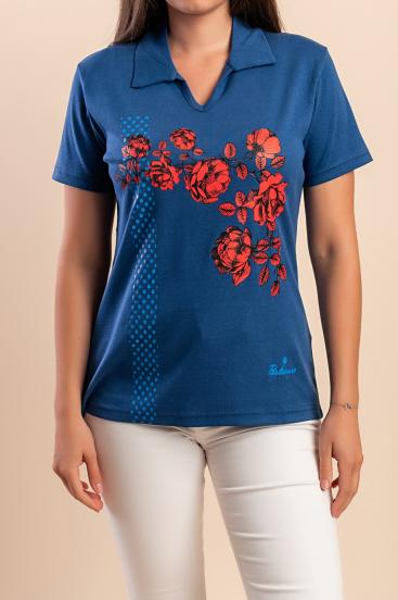 Baumwoll-T-Shirt mit Aufdruck, blau