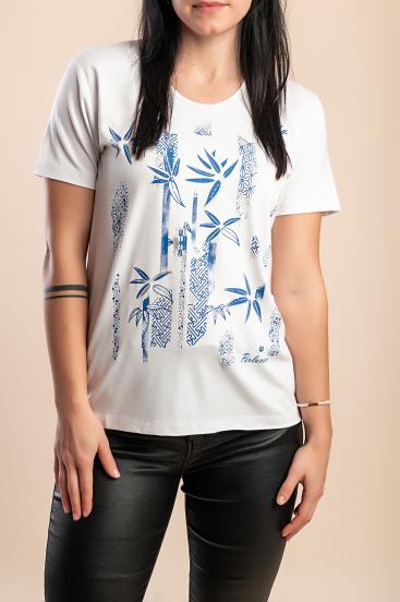 Baumwoll-T-Shirt mit Druck, weiß