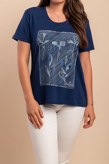 Baumwoll-T-Shirt mit Print, dunkelblau
