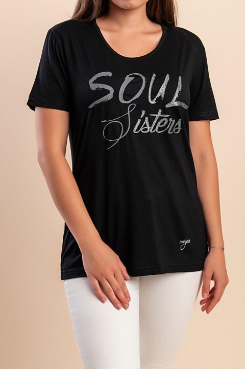 T-Shirt mit Aufdruck, schwarz