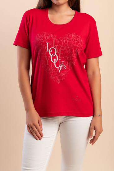 Baumwoll-T-Shirt mit Aufdruck, rot
