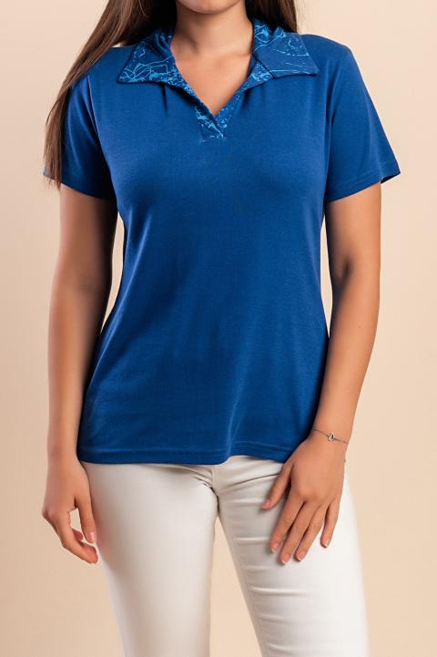 Baumwoll-T-Shirt mit Kragen, dunkelblau