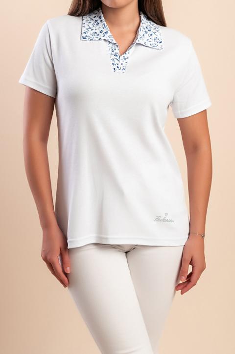 Baumwoll-T-Shirt mit Kragen, weiß
